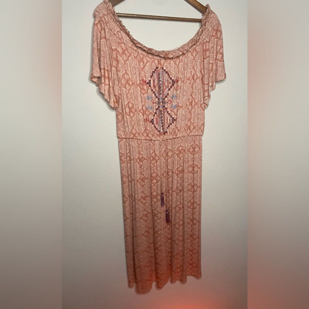 Women’s Artesia Boho Westerm Embroidered Quicksand Off Shoulder Dress Size Large